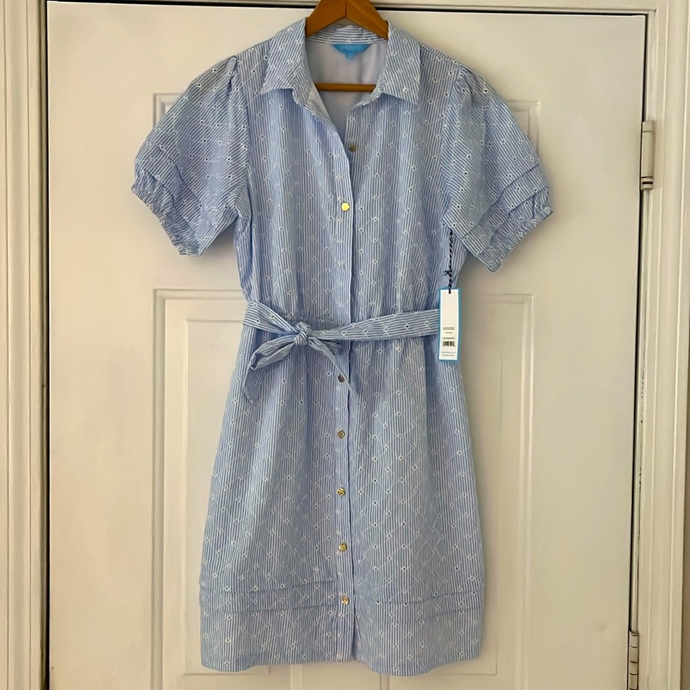 NWT Draper James RSVP puff sleeve blue eyelet shirt dress sz Small - Picture 7 of 15